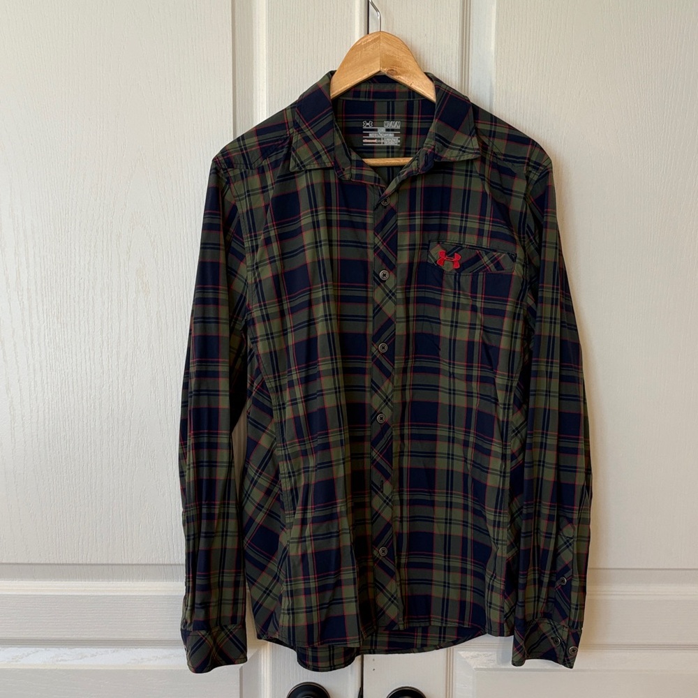 Under Armour Olive Green & Navy Plaid Long-Sleeve Button-Down Shirt